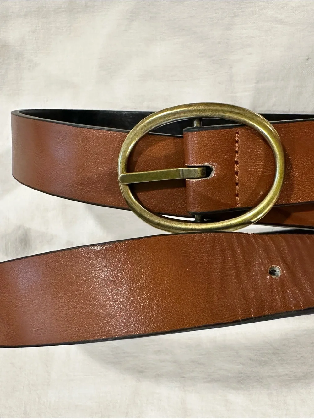 Old Navy Brown Leather Belt with Brass Ring Buckle XXL
